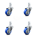 Service Caster 3 Inch Blue Polyurethane Wheel Swivel 3/4 Inch Square Stem Caster Set SCC SCC-SQ20S314-PPUB-BLUE-34-4